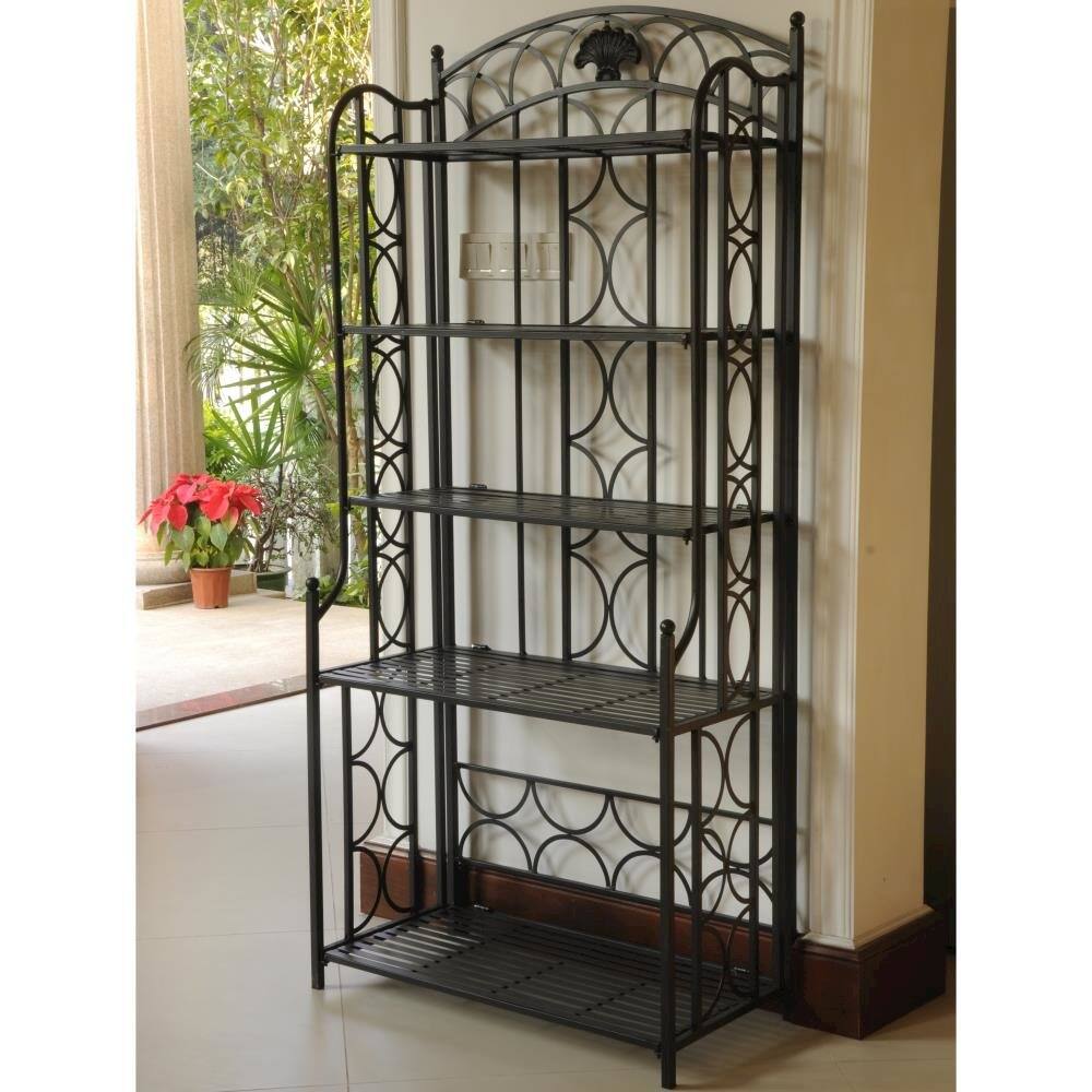 Front. International Caravan - International Caravan Iron 5-Tier Bakers Rack - Antique Black.