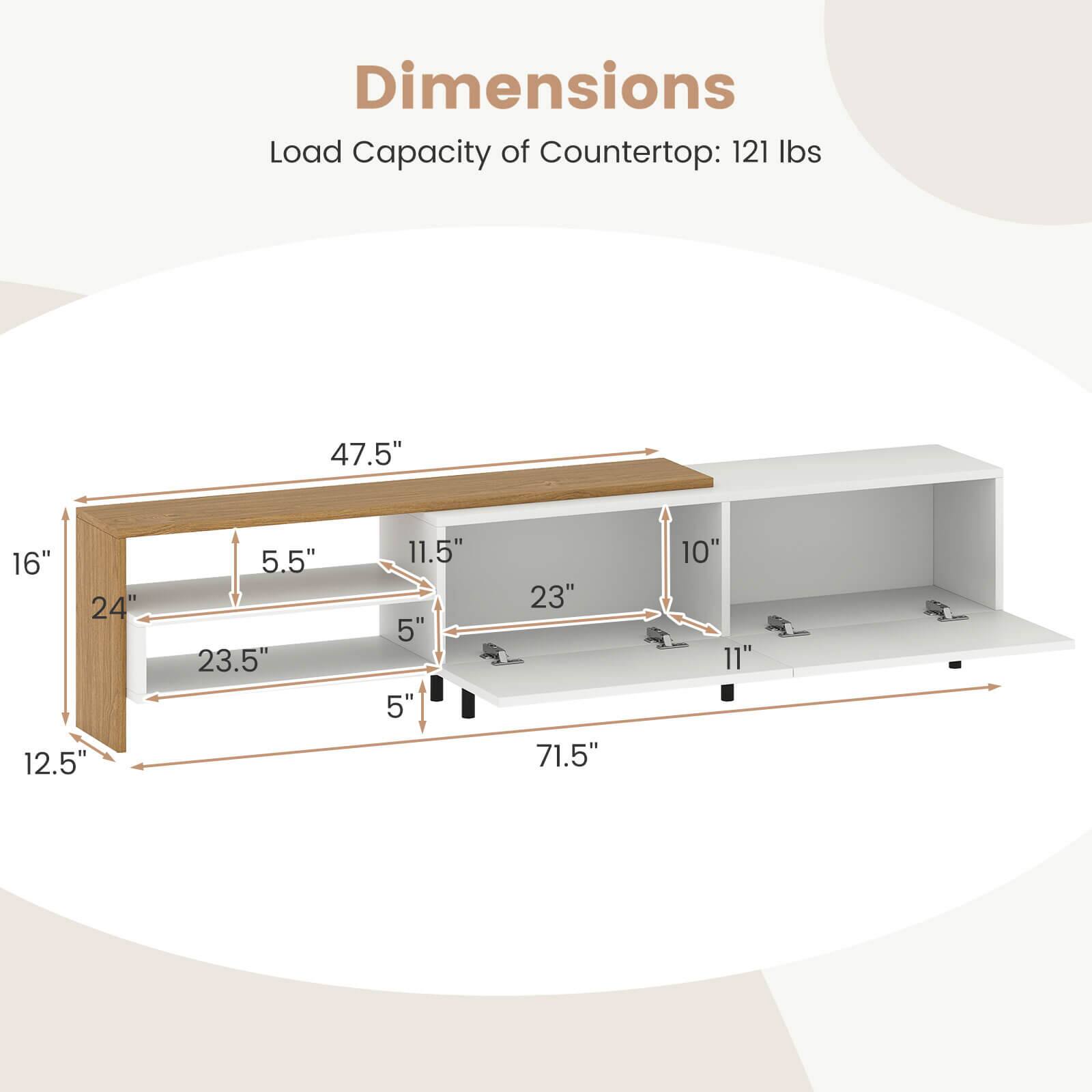 Dimensions  
Load Capacity of Countertop: 121 lbs  
47.5" x 16" x 24" x 12.5" x 5.5" x 23.5" x 11.5" x 5" x 5" x 23" x 71.5" x 10" x 11"