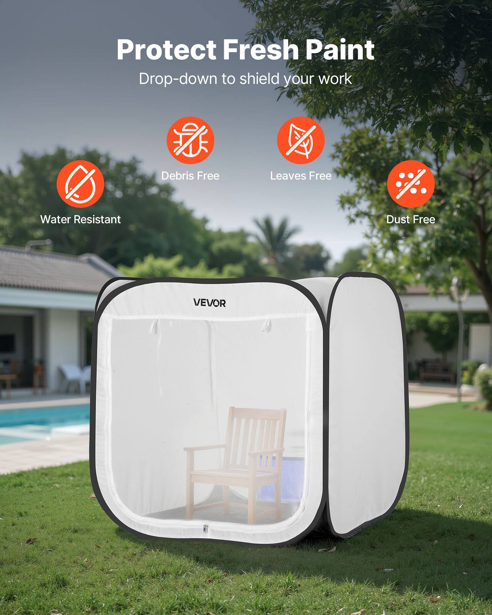 Protect Fresh Paint  
Drop-down to shield your work  

- Debris Free  
- Leaves Free  
- Water Resistant  
- Dust Free  

VEVOR