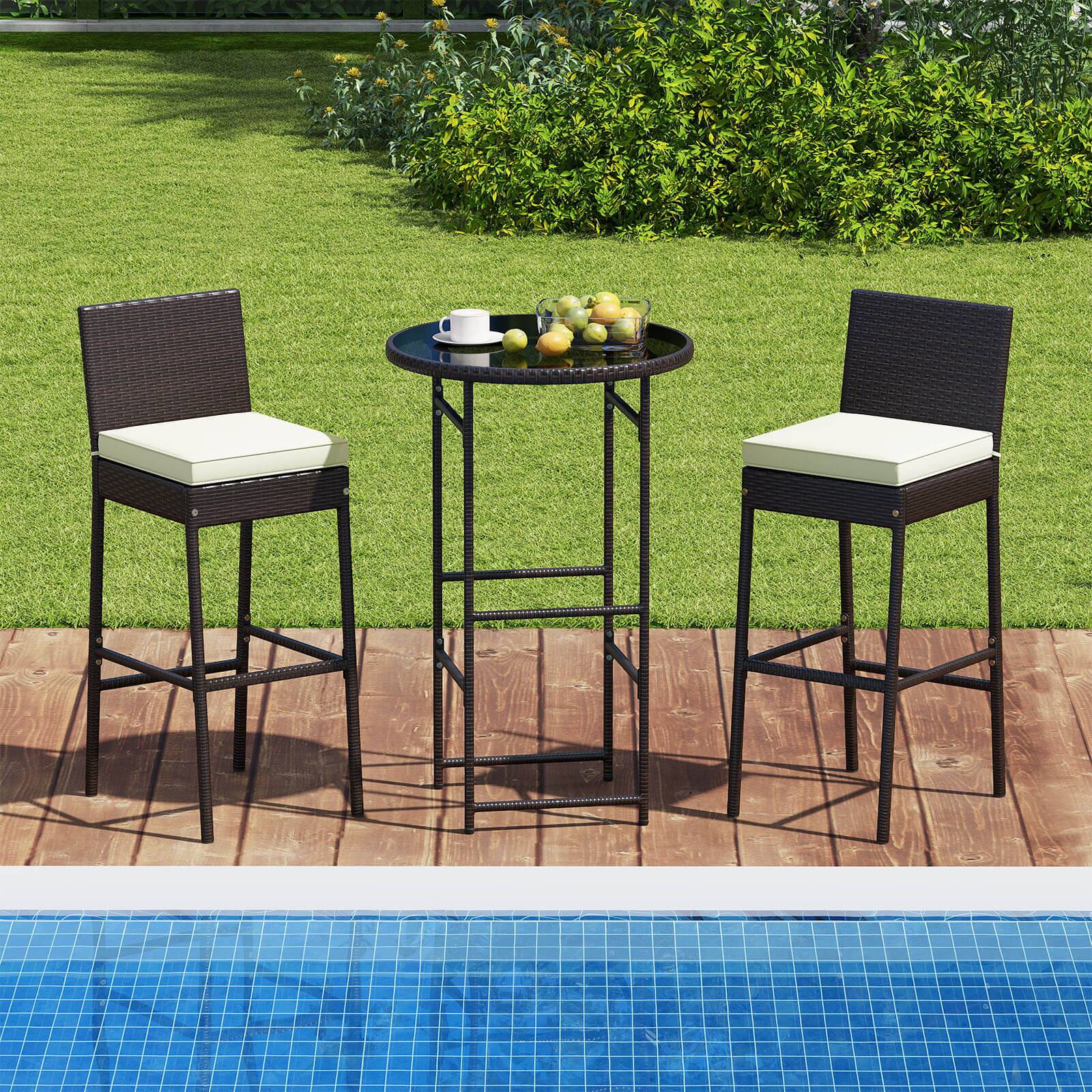 Alt View 4. Costway - Costway 3 Piece Outdoor Bar Set Patio Rattan Bar Height Table & Chairs with  Glass Tabletop - Mix Brown,Off White.