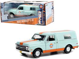 Greenlight - 1968 Chevrolet C-10 Pickup Light Blue/Orange with Camper Shell "Gulf Oil" "Running on Empty" Series 5 1/24 - Light Blue With Orange