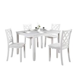 Manhattan Lane - Ziko 5 Piece Dining Table Set, 4 Crossed Back Chairs, Solid Wood - White