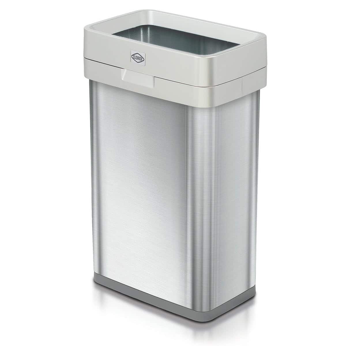 Clorox - Trash Can, 13 Gallon Stainless Steel Slim Open Top Garbage Bin, Silver - Silver, Grey