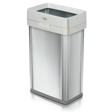 Front. Clorox - Clorox Trash Can, 13 Gallon Stainless Steel Slim Open Top Garbage Bin, Silver - Silver, Grey.