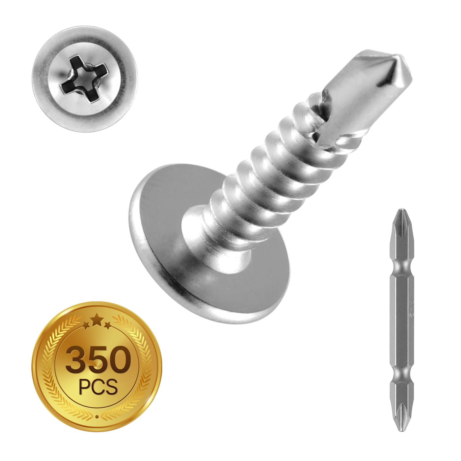 VEVOR - 8 Self Drilling Wood Screws, 3/4 Inch Long 350 PCS Truss Head Wood Screws, Phillips Drive Quick Metal Self Tapping Screw - Silver