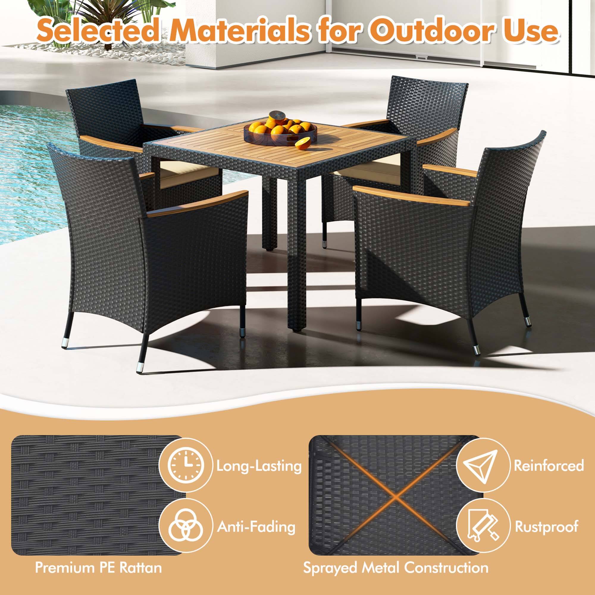 Selected Materials for Outdoor Use: Long-Lasting, Reinforced, Anti-Fading, Rustproof, Premium PE Rattan, Sprayed Metal Construction.