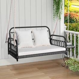 Costway - Patio Swing Chair 2-Person Hanging Seat Outdoor Wicker Loveseat Cushioned Porch - Mix Gray/Off White