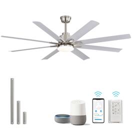 Sofucor - 52''/66'' Smart Ceiling Fan with Light Alexa/Google App/Remote Control Industrial Ceiling Fan for Patios Shop Commercial - 52 Inch - Nickel White