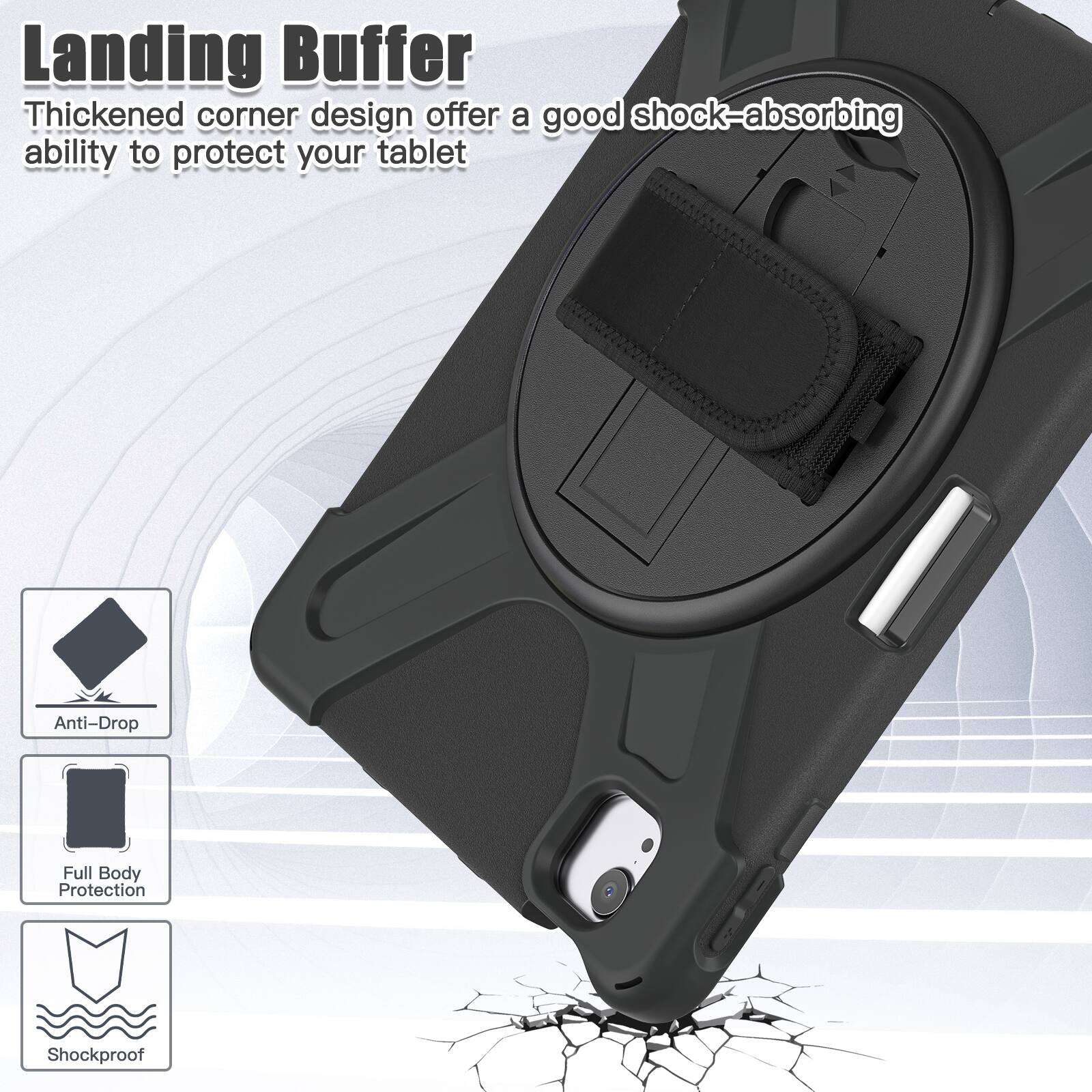 Landing Buffer

Thickened corner design offers a good shock-absorbing ability to protect your tablet

Anti-Drop
Full Body Protection
Shockproof