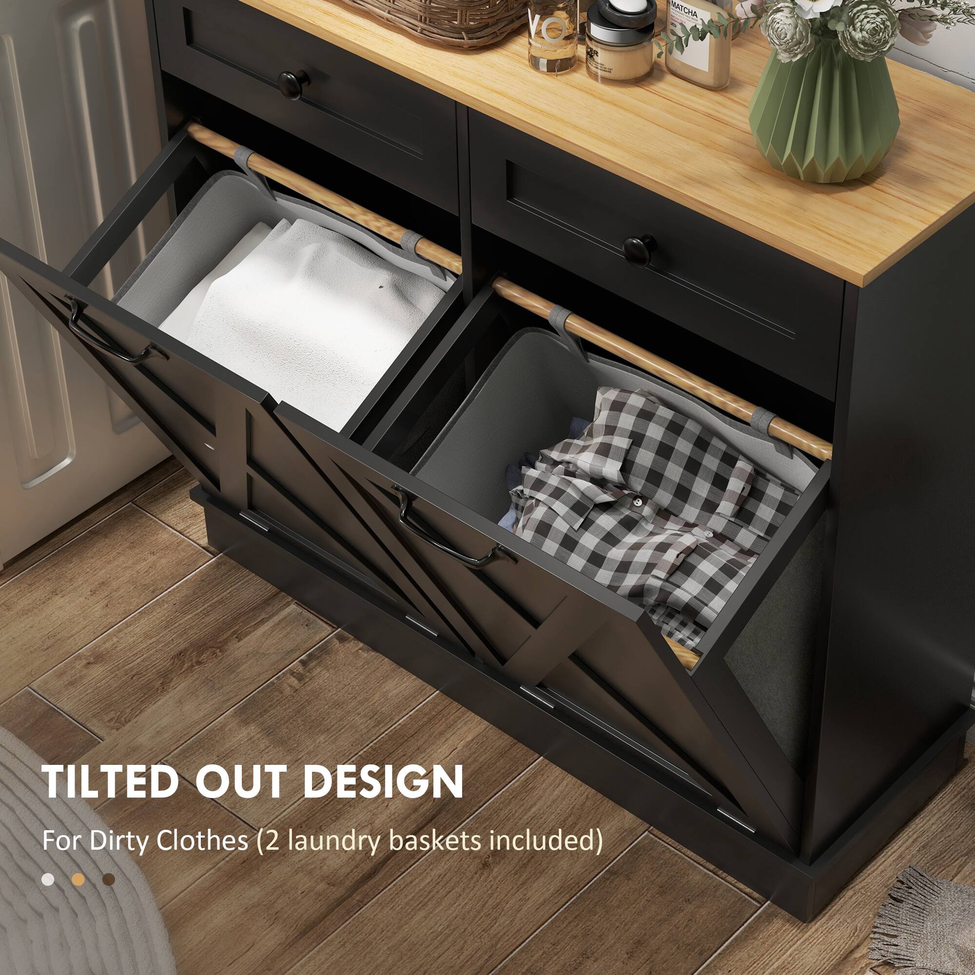 TILTED OUT DESIGN  
For Dirty Clothes (2 laundry baskets included)