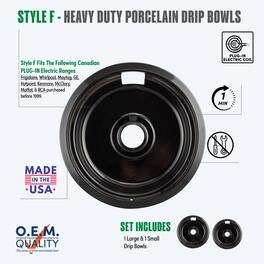 Range Kleen - P109102X Style F 2pk Heavy Duty Black Porcelain Drip Bowls, Large and Small