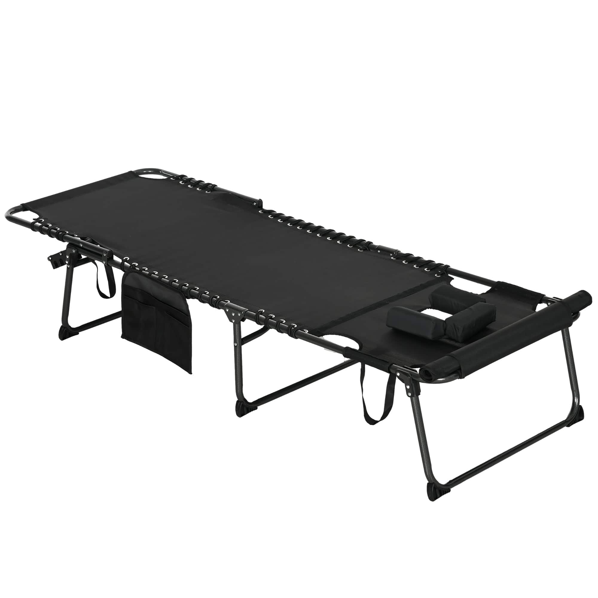 Outsunny - Folding Chaise Lounge with 5-level Reclining Back, Tanning Chair with Face Hole, Outdoor Lounge Chair with Side Pocket - Black