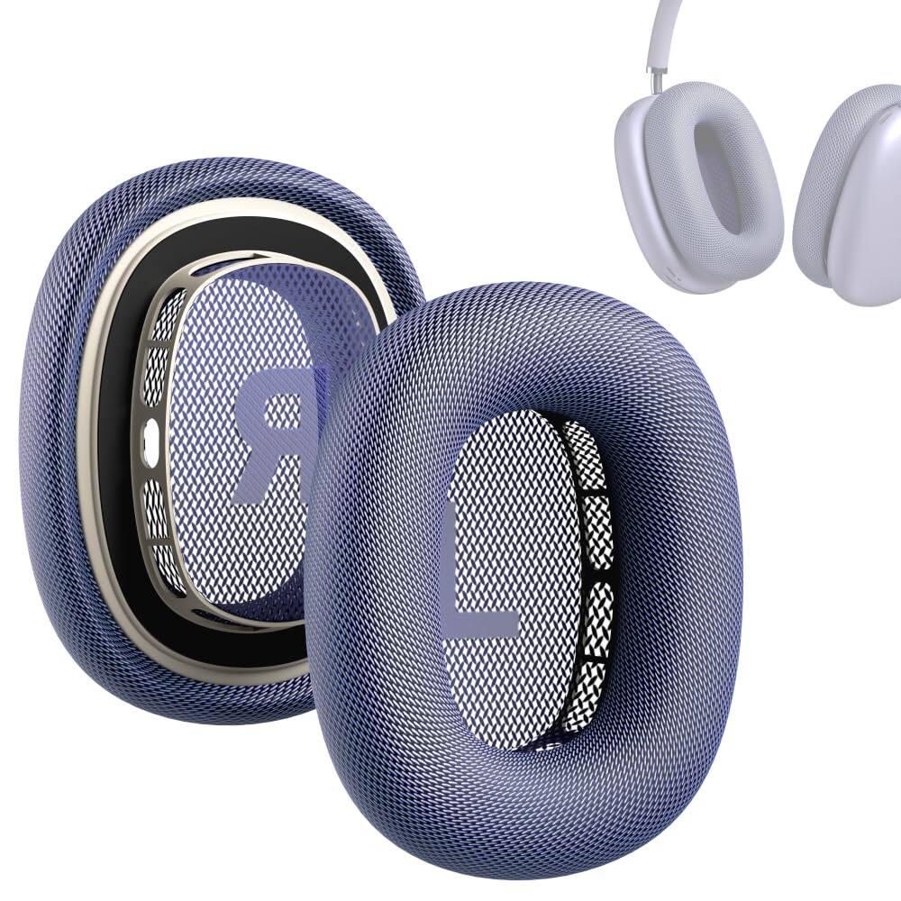 Front. RomeTech - Premium Replacement Ear Cushions Compatible with Apple AirPods Max – Durable Mesh Fabric and Soft Foam Earpads - Purple.