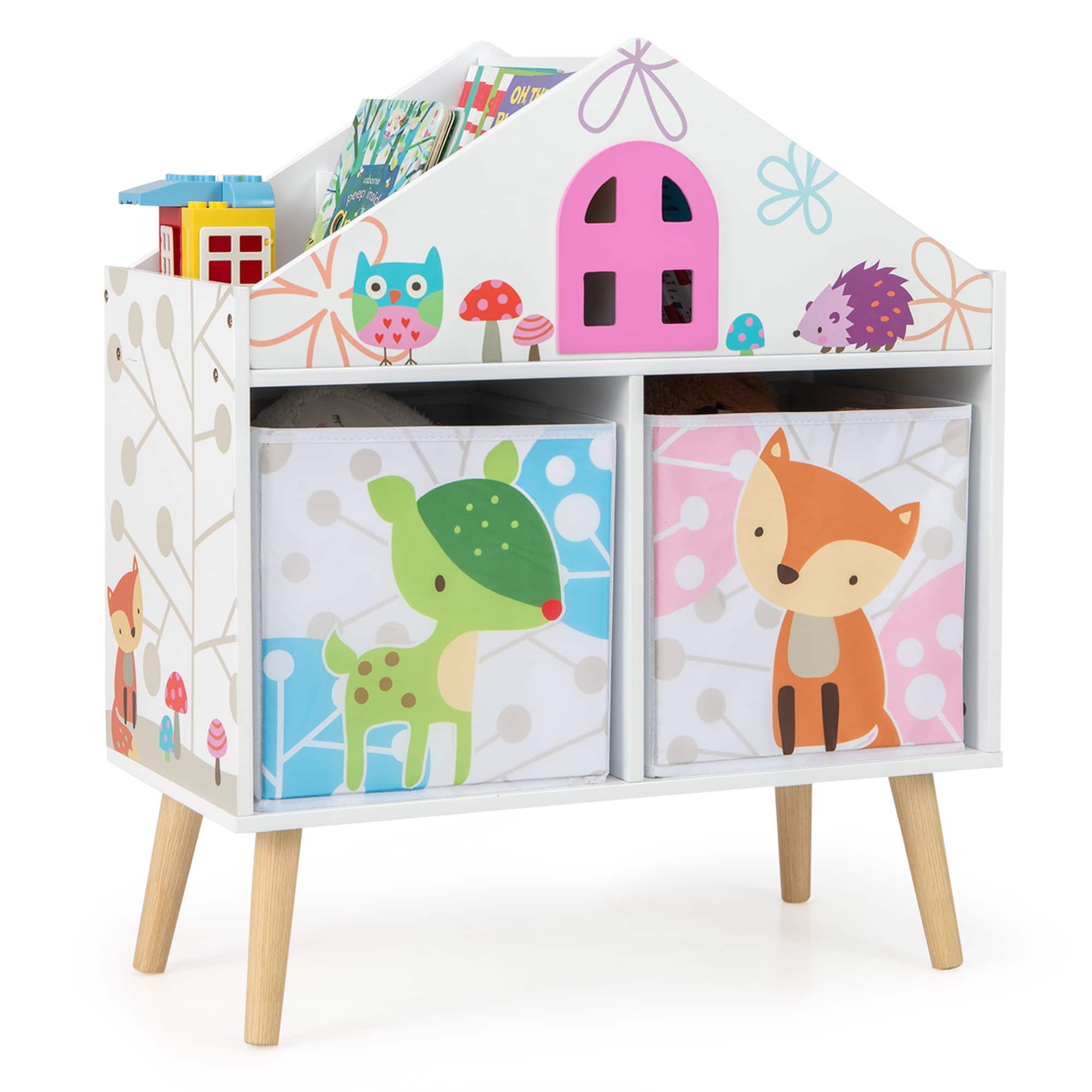 Costway - Kids Dollhouse Bookshelf Toddler Book & Toy Storage Display Organizer Ideal Gift - White