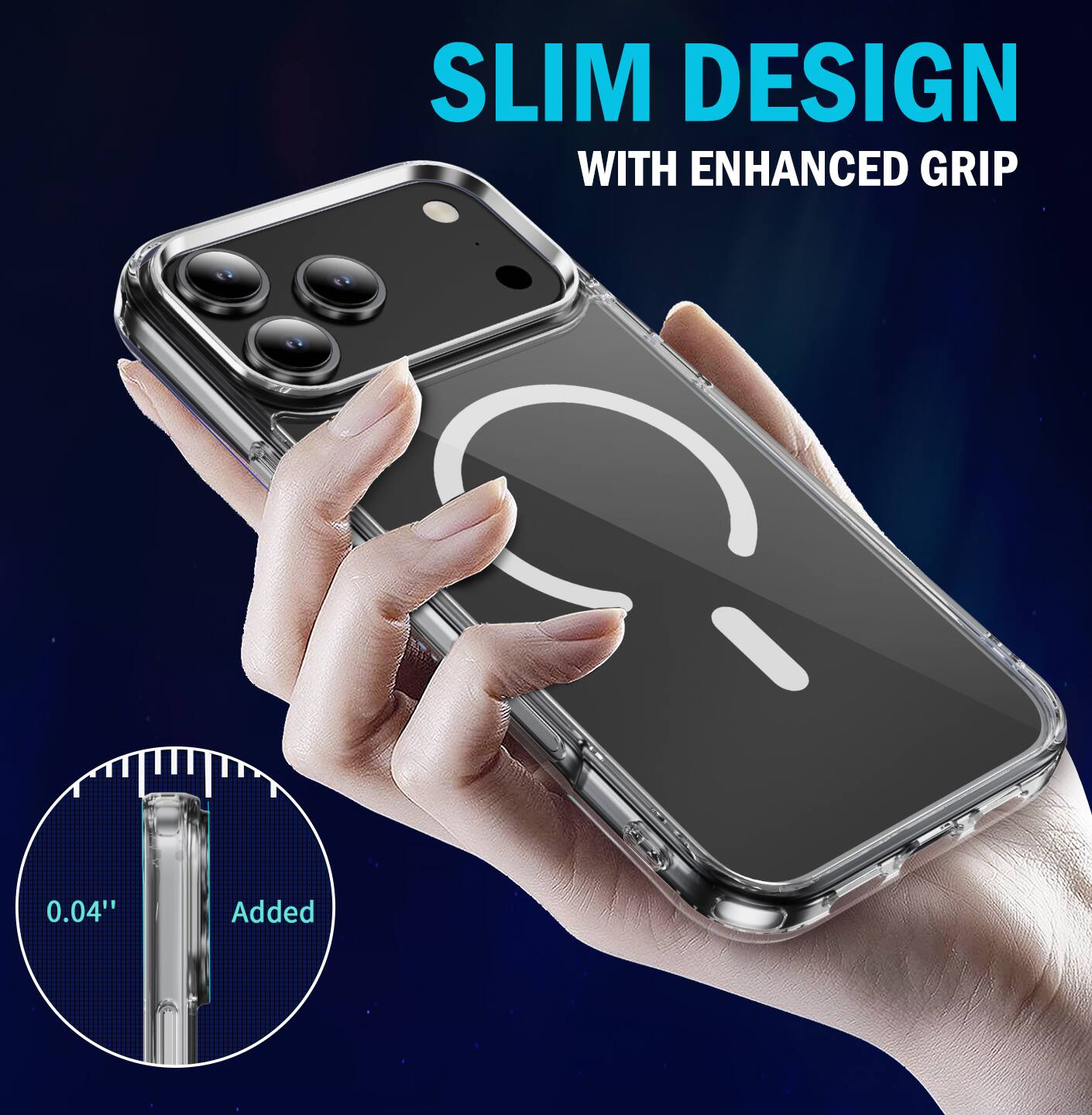 SLIM DESIGN WITH ENHANCED GRIP

0.04" Added