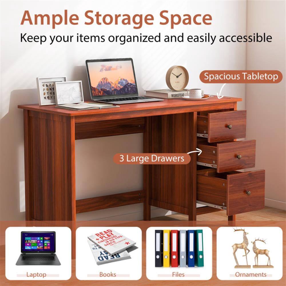 Ample Storage Space  
Keep your items organized and easily accessible  

Spacious Tabletop  

3 Large Drawers  

Laptop  
Books  
Files  
Ornaments