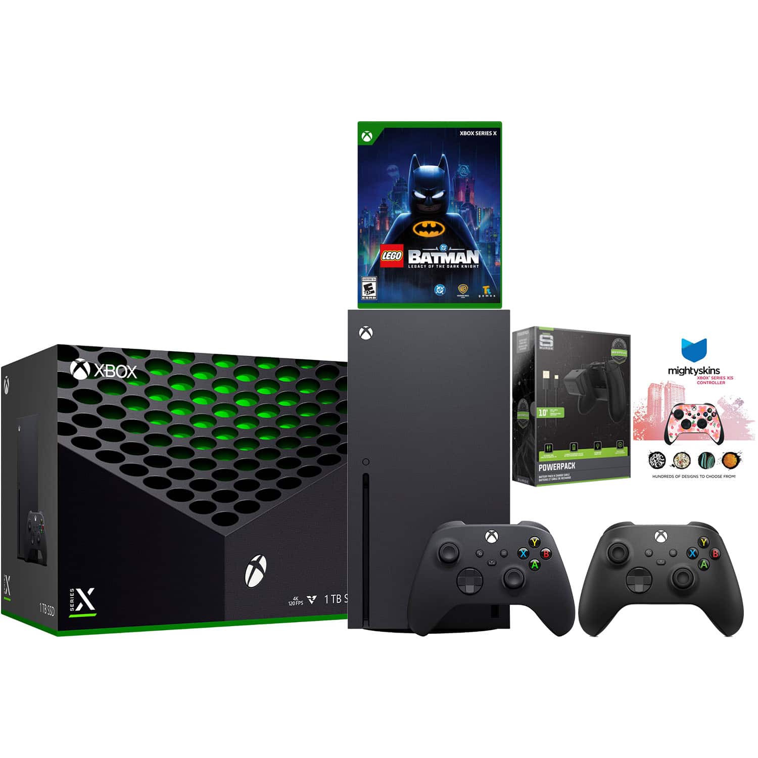 Xbox Series X 1TB Disc Console with LEGO Batman, Extra Controller, Battery Pack and MightySkins Code Bundle - Carbon