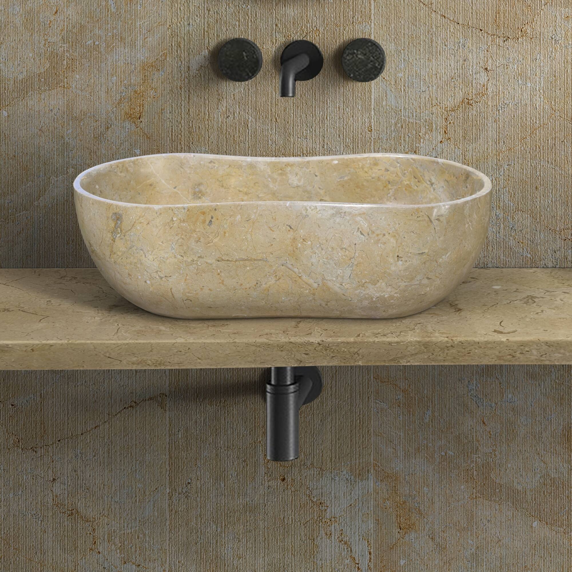 Elegant Natural Marble Bathroom Vessel Sink with Polished Surface and Unique Veining Patterns