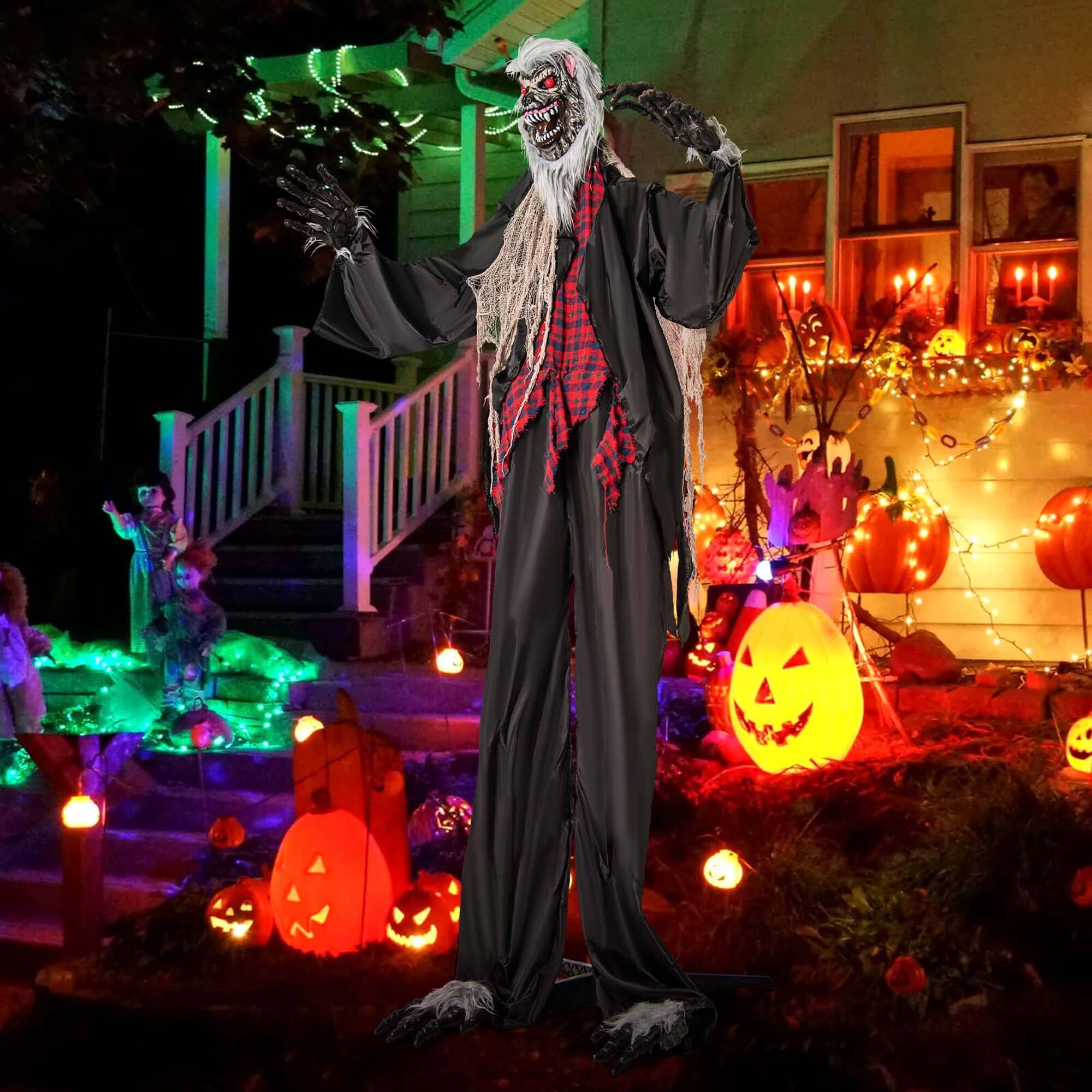 Alt View 3. Costway - Costway 8.2Ft Halloween Animatronics Sound-activated Werewolf with Light-up Eyes - Black.