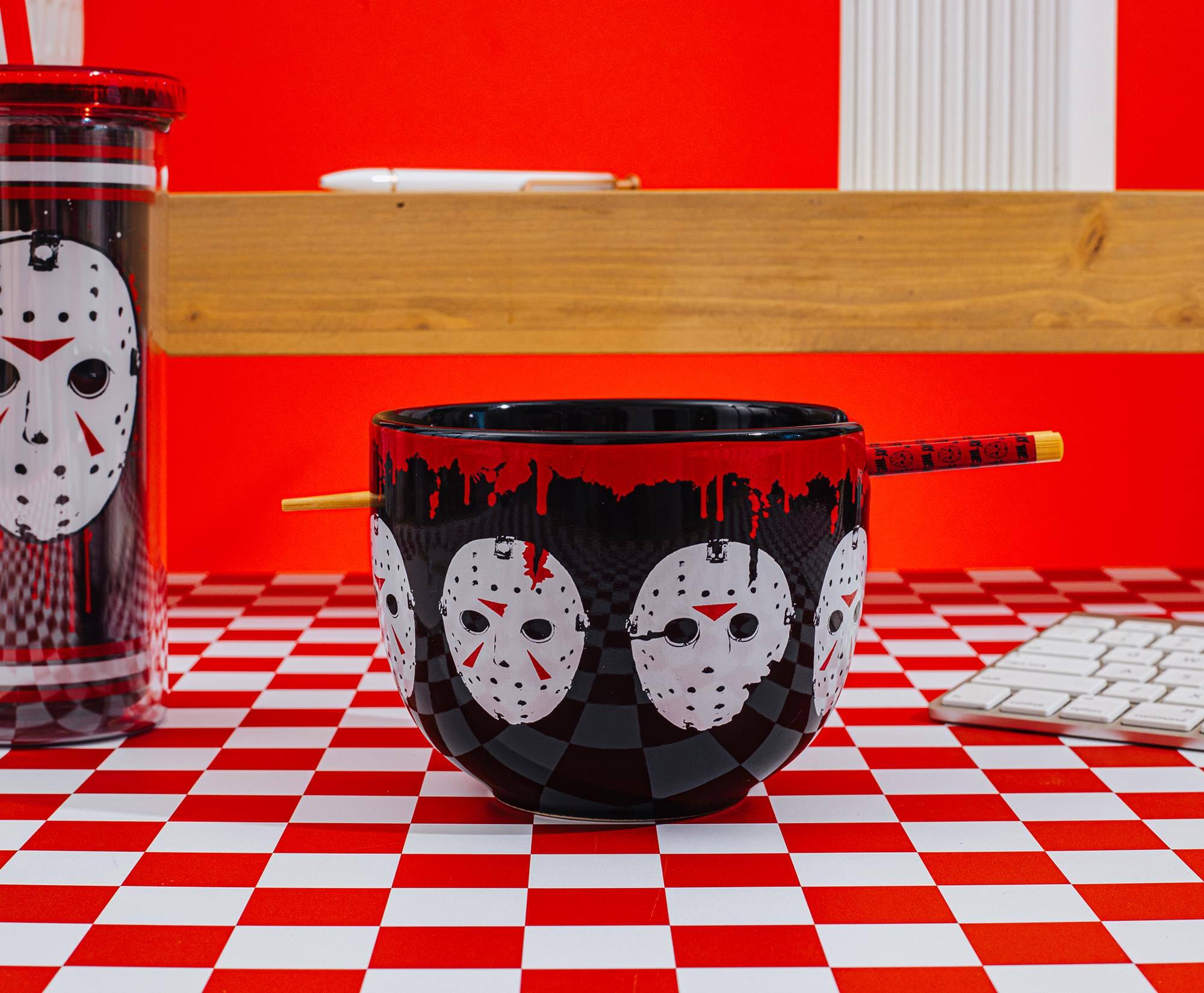 Alt View 2. Silver Buffalo - Friday The 13th Jason Voorhees Mask 20-Ounce Ramen Bowl and Chopstick Set - Black.