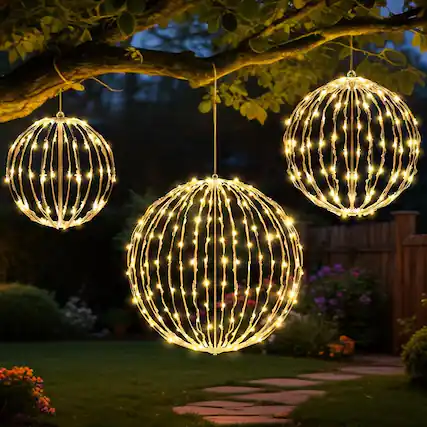 Front. RTMB - 3-Pack LED Light Balls, 21/16/11", Warm White, Waterproof, Indoor/Outdoor - color/style: Warm White.