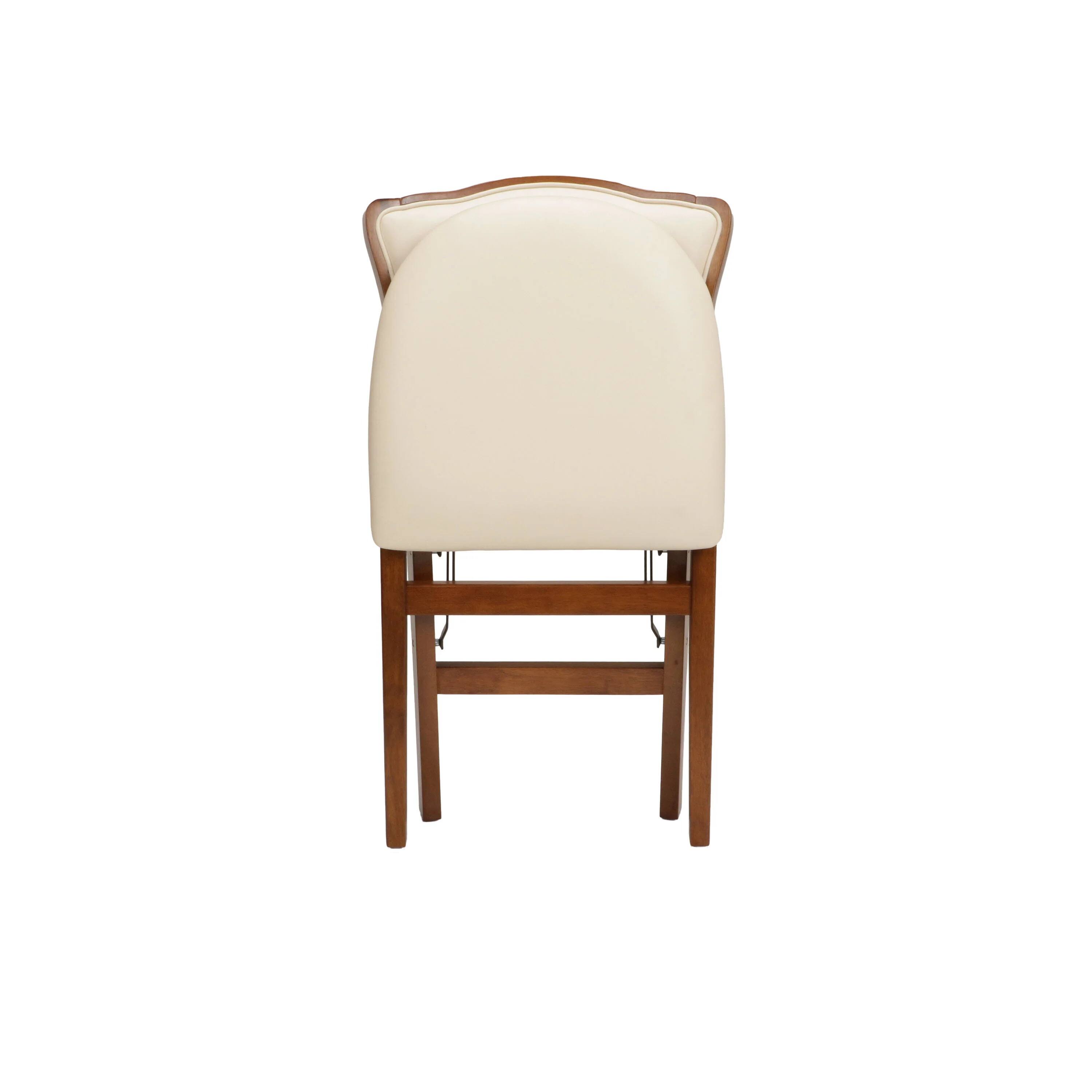 Alt View 4. Stakmore - Stakmore French Upholstered Folding Chair, Fruitwood Frame with Off White Vinyl - Brown.