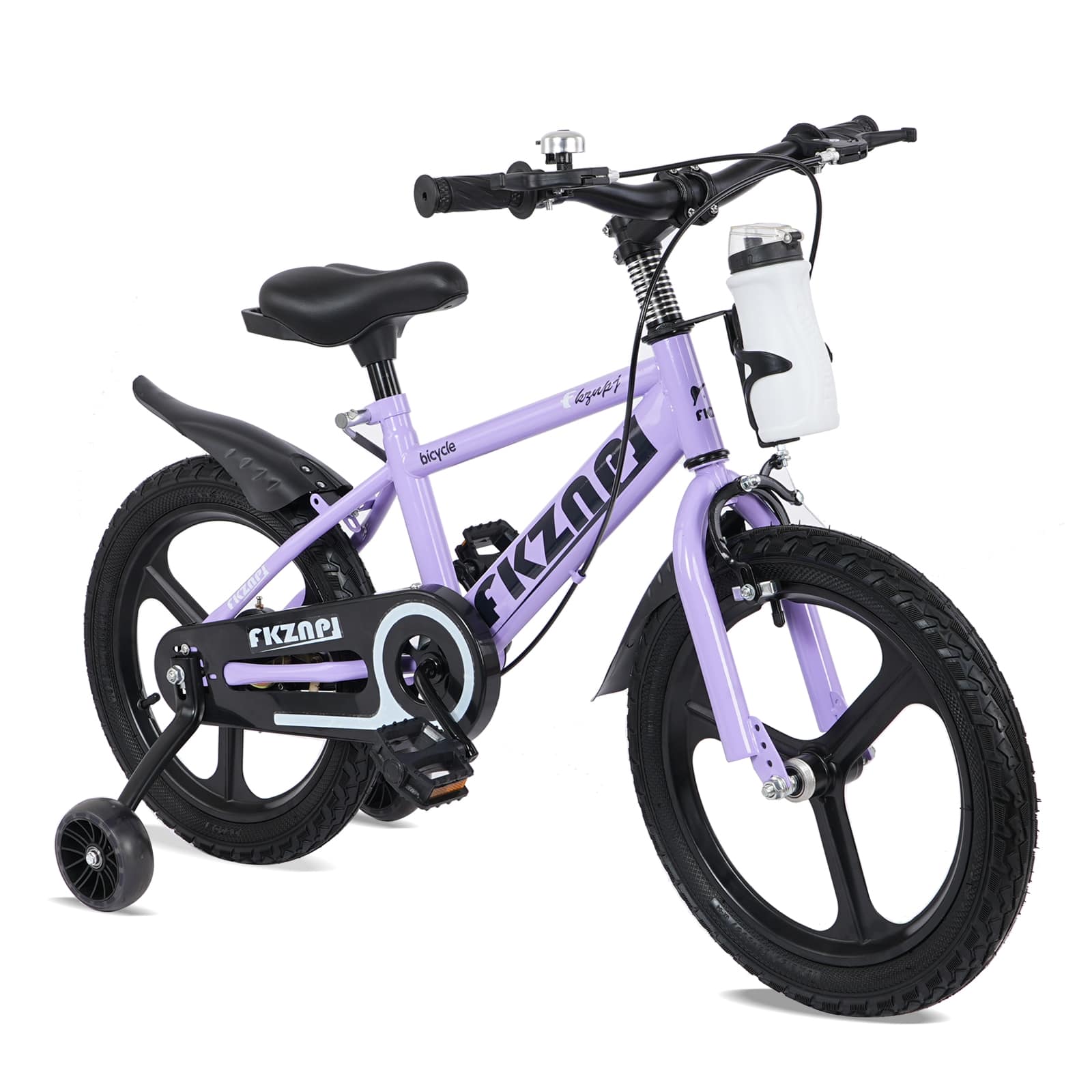 Aukfa - 16 Inch Kids Bike - High Carbon Steel Frame, Training Wheels with Night Glow, Adjustable Seat for Ages 3-9 - Purple