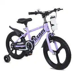 Aukfa - 18 Inch Kids Bike - High Carbon Steel Frame, Training Wheels with Night Glow, Adjustable Seat for Ages 3-9 - Purple