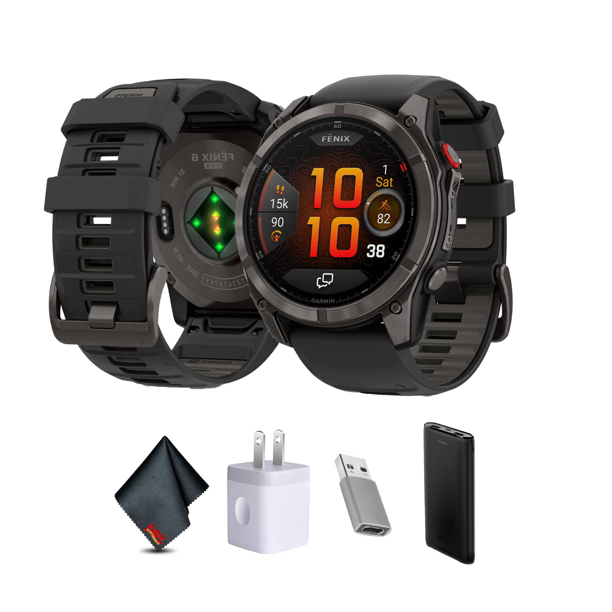 Garmin - Fenix 8 Pro – 51 mm, AMOLED, Sapphire, Carbon Gray DLC Titanium with Black/Pebble Gray Silicone Band - Sapphire, Carbon Gray - (2025)