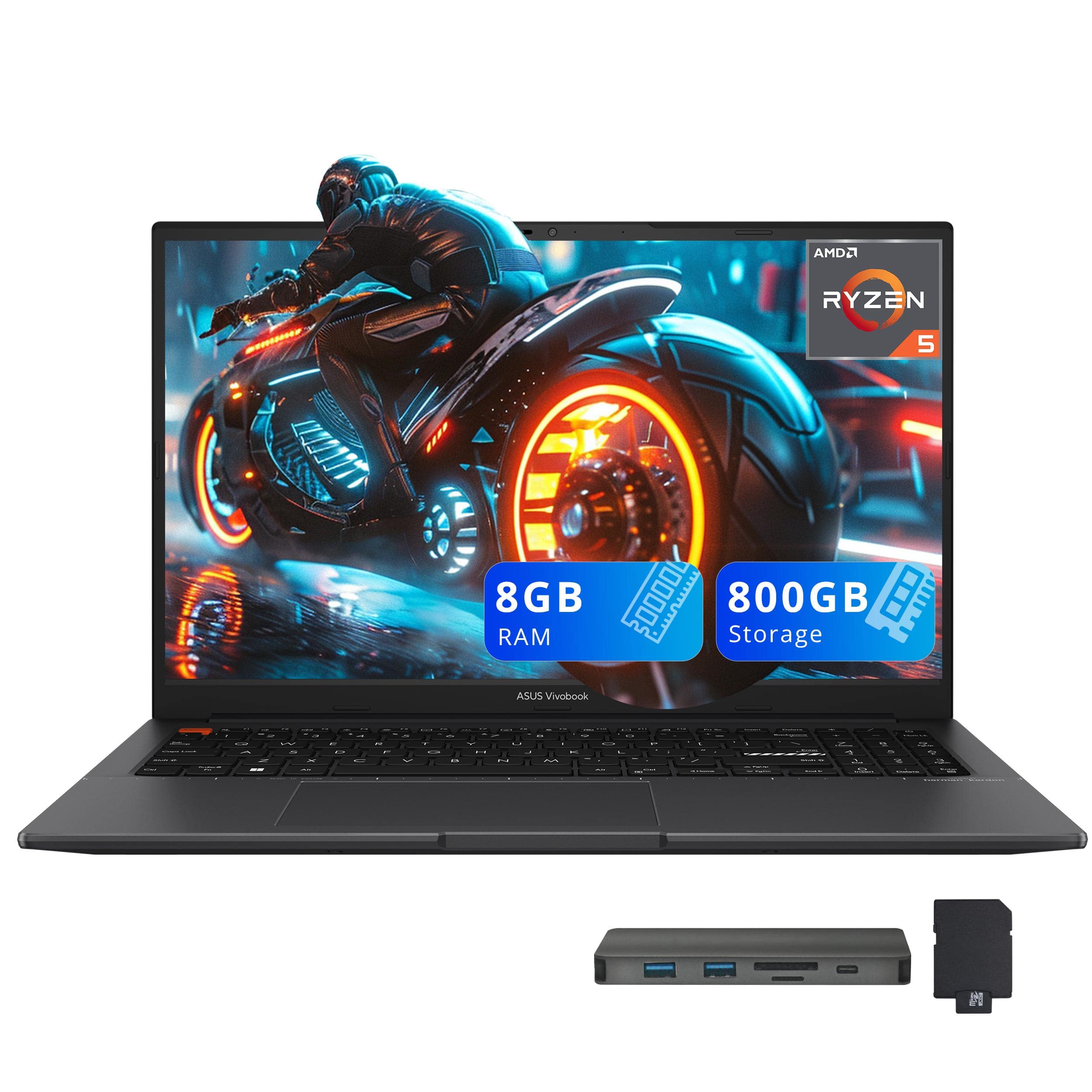 ASUS - VivoBook S15 Slim 15.6" FHD Display Laptop,Ryzen 5-5600H,8GB RAM,512GB SSD +288GB Docking Station,Win 11 - Black