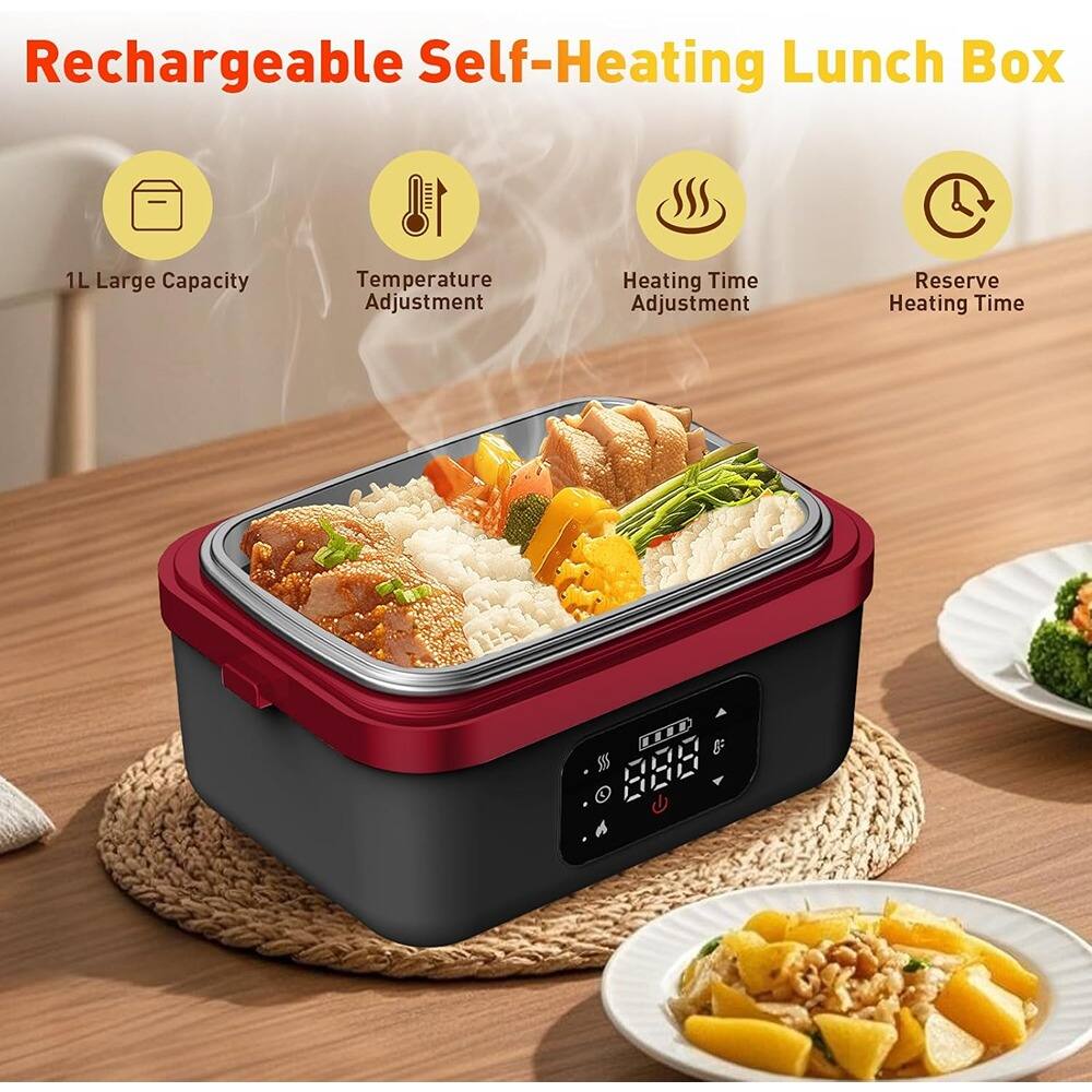 Rechargeable Self-Heating Lunch Box

- 1L Large Capacity
- Temperature Adjustment
- Heating Time Adjustment
- Reserve Heating Time