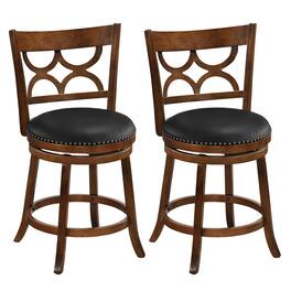Gymax - 26'' Counter Height Bar Stools Set of 2 w/Rubber Wood Frame Upholstered Seat - Brown