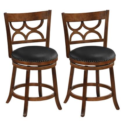 Front. Gymax - Gymax 26'' Counter Height Bar Stools Set of 2 w/Rubber Wood Frame Upholstered Seat - Brown.