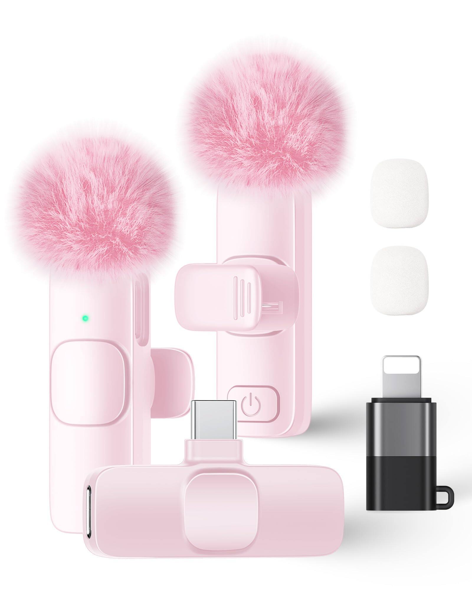 Front. Earthley Blooms - Wireless Lavalier Microphone With Charging Case 36h Life Noise Cancellation Range Plug Clip Mic For Ipad - Pink Mic 2 (2 TX + 1 RX).