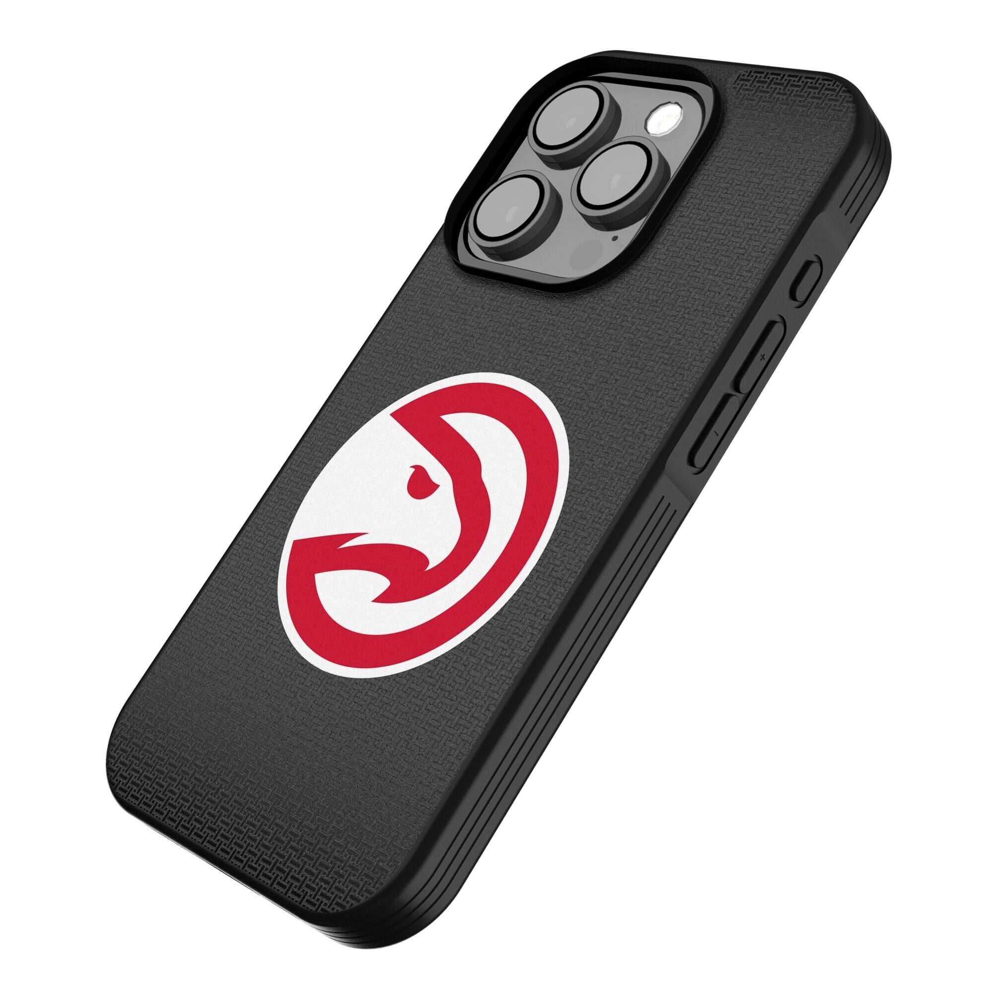 Alt View 1. Keyscaper - Atlanta Hawks Linen Logo iPhone Bump Case - 15 Pro Max - Black.