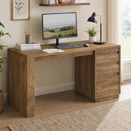Tribesigns - 55 Inch Computer Desk with 3 Drawers - Walnut Brown