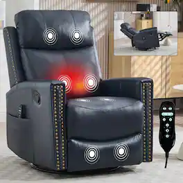 GOODSILO - Premium Genuine Leather Massage Recliner Chair with Swivel and Rocking Function for Ultimate Comfort - Blue