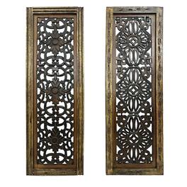 Manhattan Lane - Benzara Floral Hand Carved Wooden Wall Panels, Assortment of Two - Brown