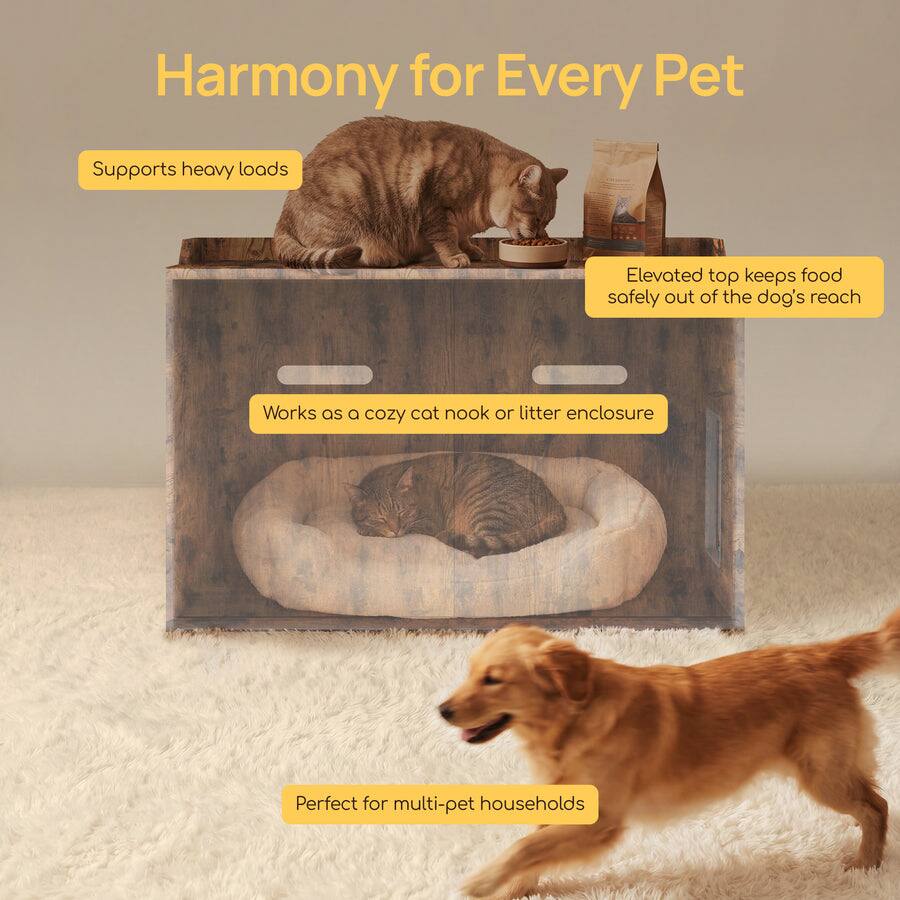 Harmony for Every Pet

- Supports heavy loads
- Elevated top keeps food safely out of the dog's reach
- Works as a cozy cat nook or litter enclosure
- Perfect for multi-pet households