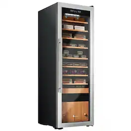 KingChii - 130L Cigar Humidor with Temperature and Humidity Control, Spanish Cedar Shelves and Drawer Hygrometer(1100 Capacity) - Silver