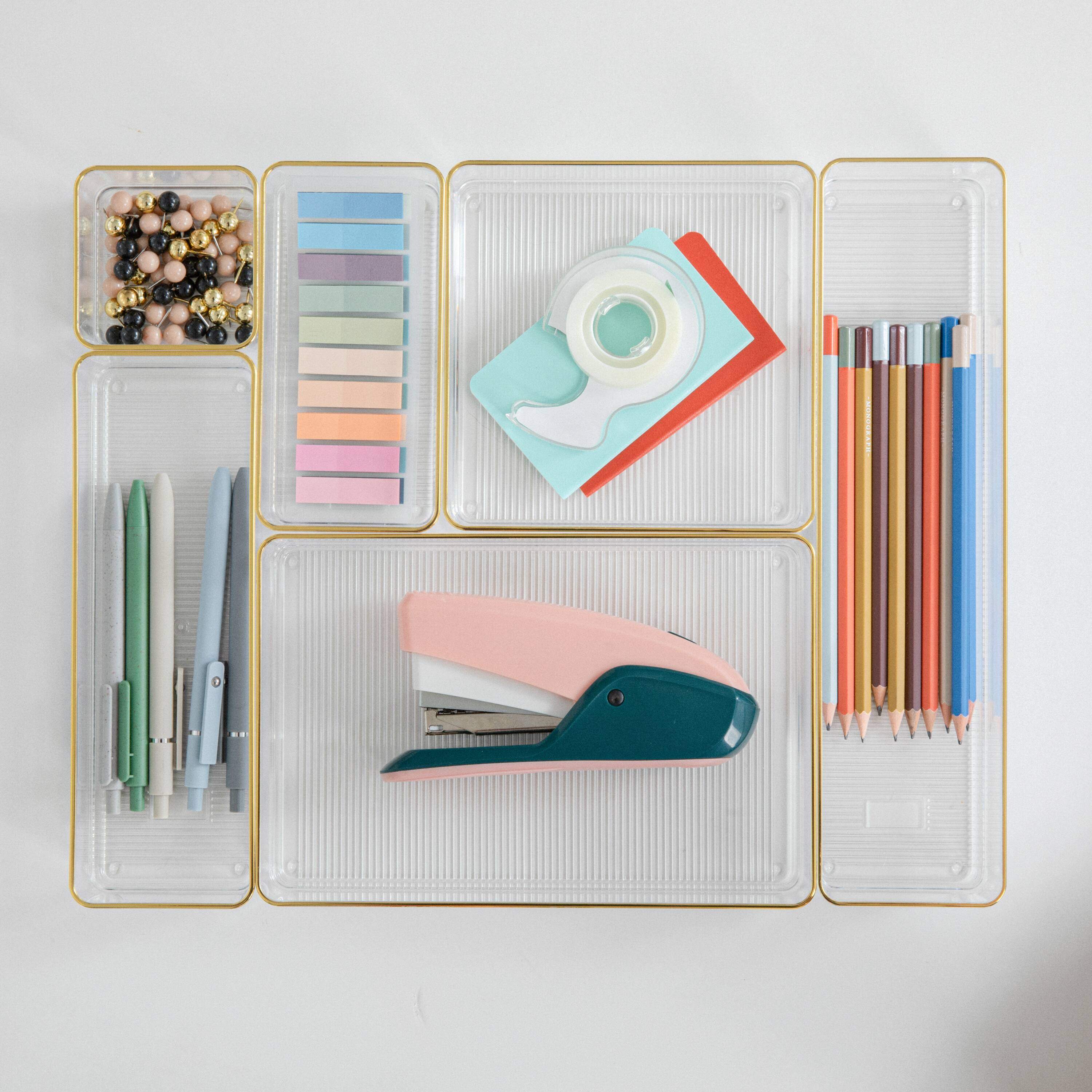 Alt View 11. Martha Stewart - Kerry Plastic Stacking Drawer Organizer Set of 6 - Clear/Gold Trim.