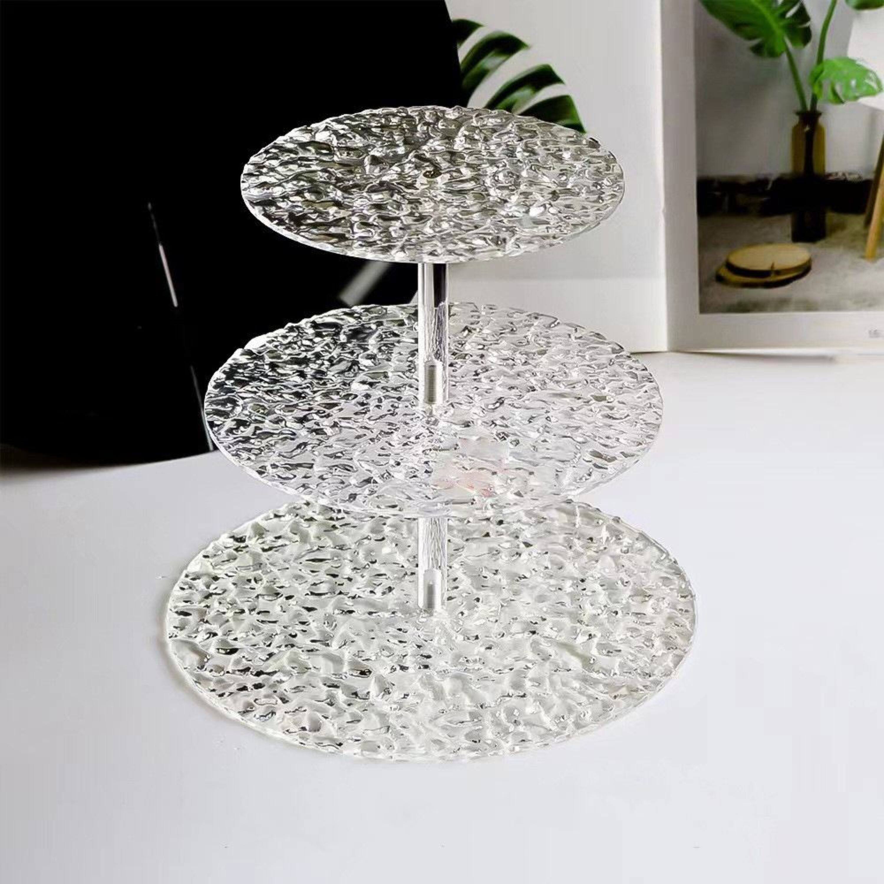 Angle. Kitcheniva - Acrylic 3 Tier Dessert Cupcake Stand, Water Ripple Design - Clear.