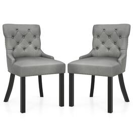 Gymax - Upholstered Dining Chairs Set of 2 w/ Rubber Wood Legs Padded Seat Nailhead Trim - Gray