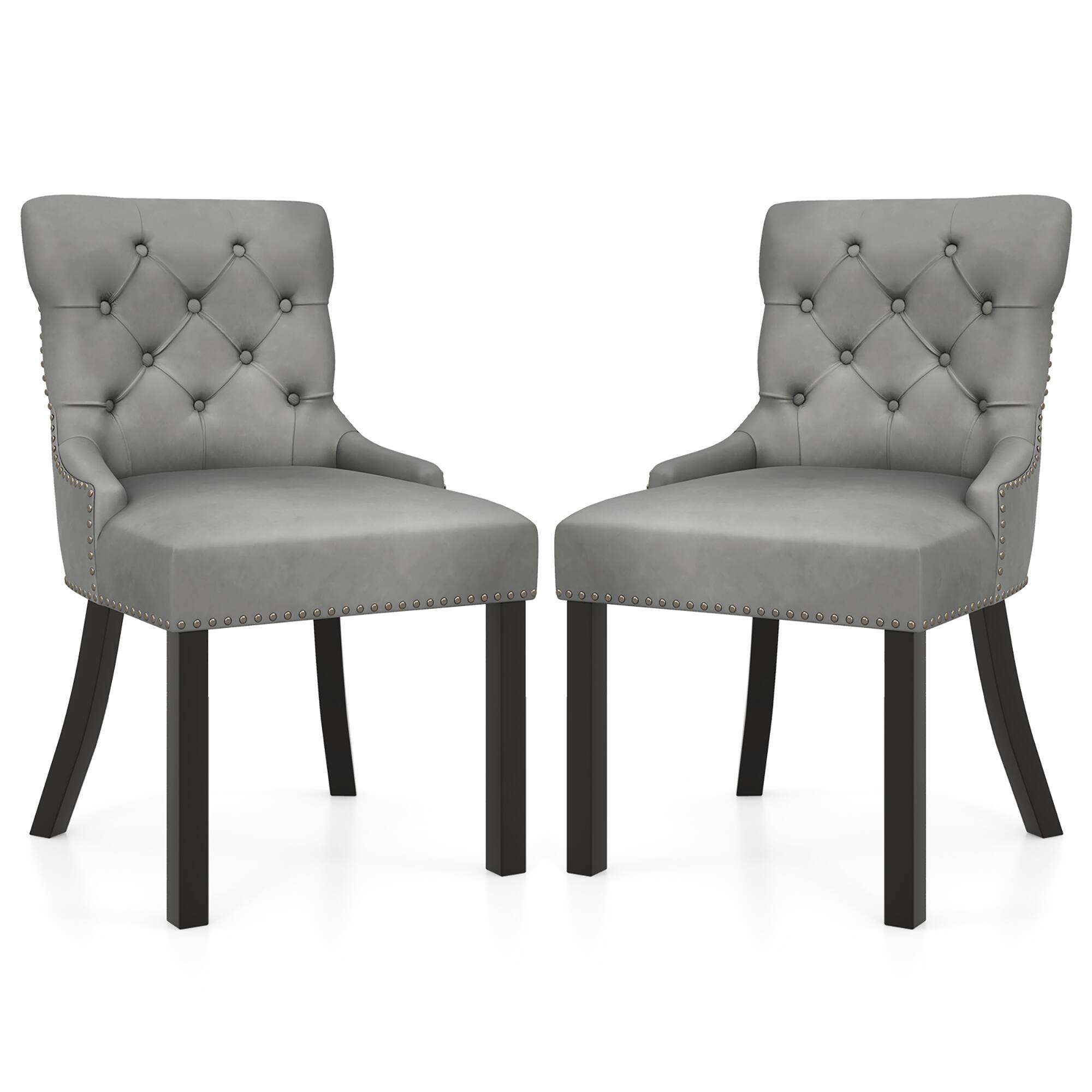 Gymax - Upholstered Dining Chairs Set of 2 w/ Rubber Wood Legs Padded Seat Nailhead Trim - Gray