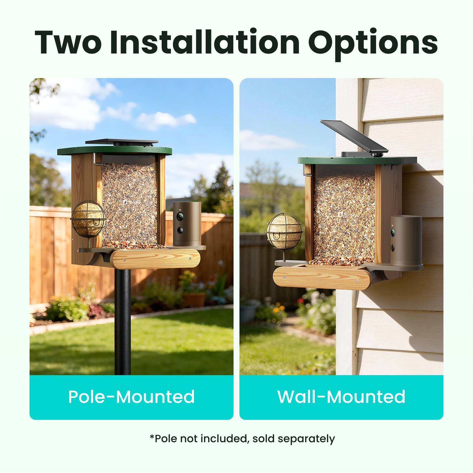 Two Installation Options

Pole-Mounted Wall-Mounted

*Pole not included, sold separately