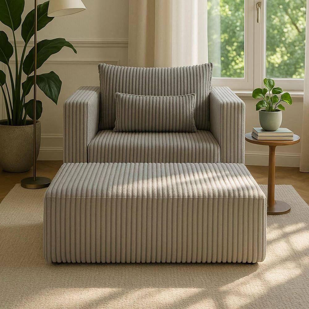 Angle. Kadyn - Oversized All-Foam Lounge Chair with Ottoman, Modular Corduroy, No-Tool Assembly, Gray - Gray.