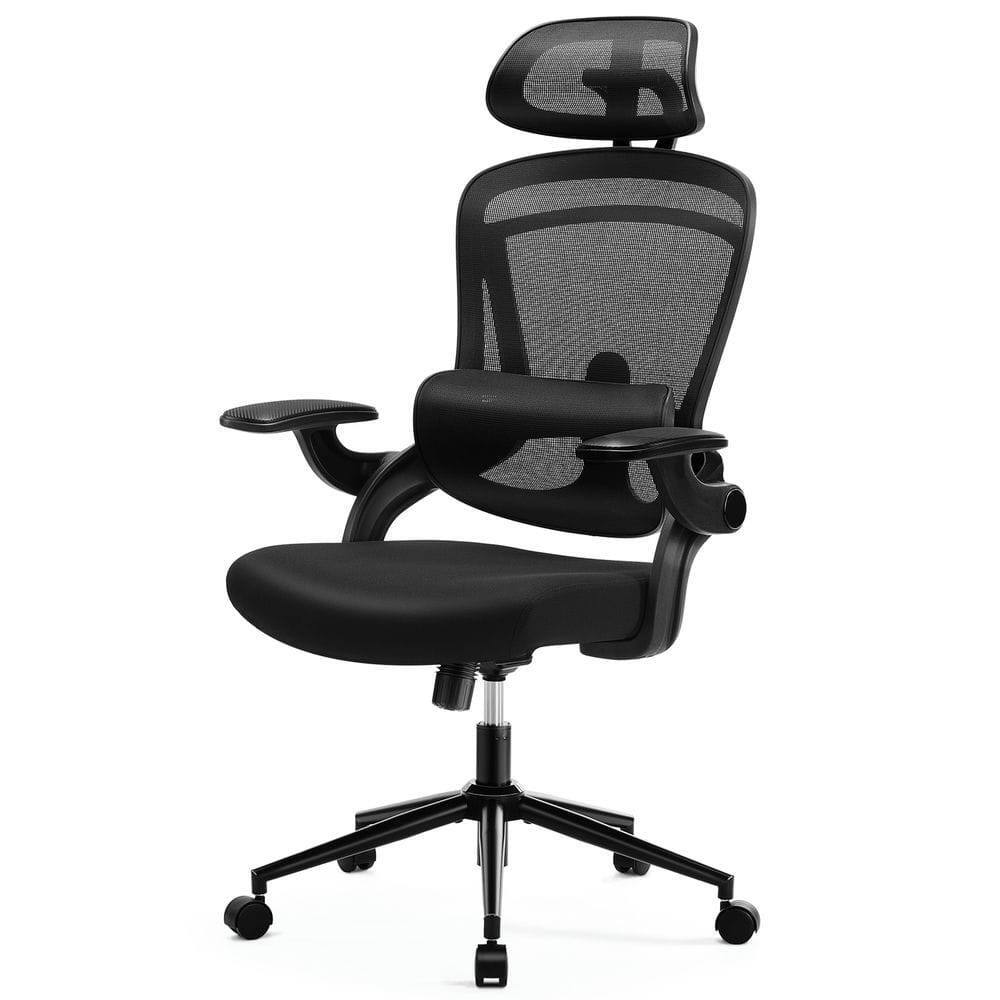 Angle. Kadyn - 50.3" High Back Mesh Desk Chair, Adjustable Lumbar Support & Headrest with 120° Tilt & Flip-up Arms, Black - Black.