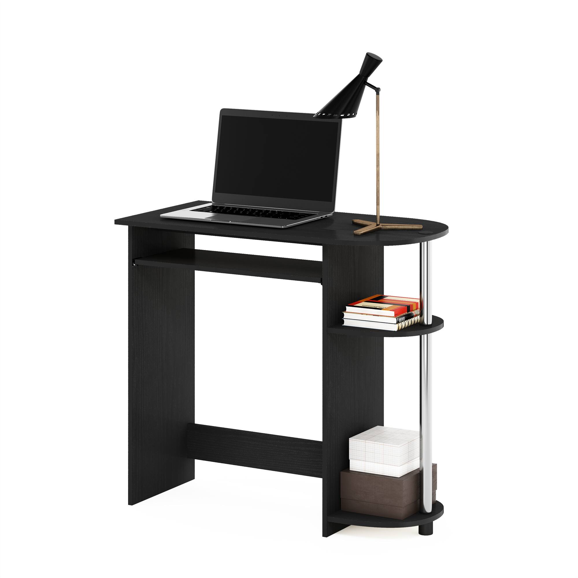 Alt View 4. Furinno - Simplistic Easy Assembly Computer Desk,  Stainless Steel Tubes - Americano/Stainless Steel.
