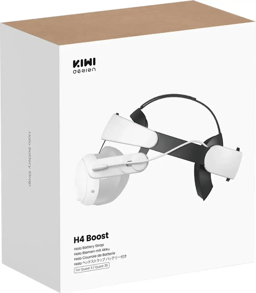 The text on the image reads: "KIWI oesion Halo Battery Strap H4 Boost Battery Strap Halo mit Akku Halo Riemen Batterie Courroie de Halo Halo Quest 3S Quest 3 For."