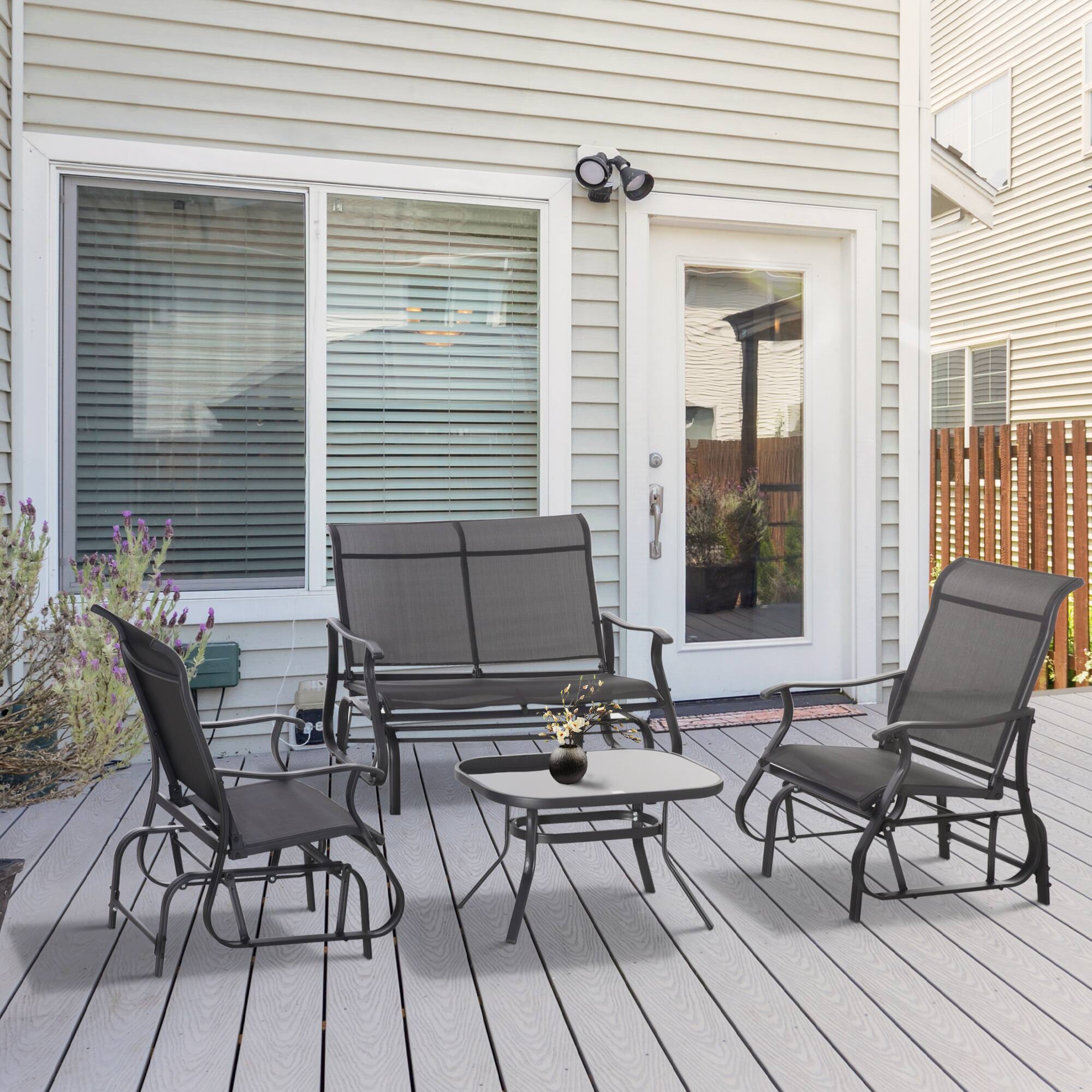 Angle. Outsunny - 4 Pieces Gliders Set, Outdoor Furniture Sets with 2-Person Glider Patio Bench, Single Sling Chair - Black.